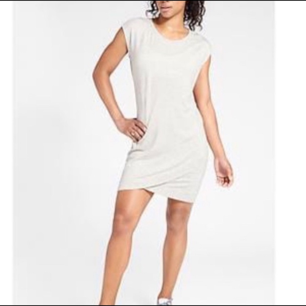 Athleta Grey Cream Criss Cross Short Sleeve Dress Small